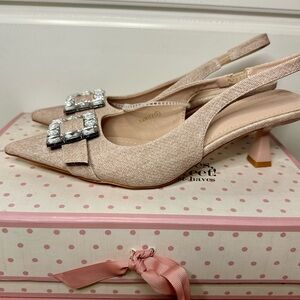 Tan Slingback Heels with Diamond Accent